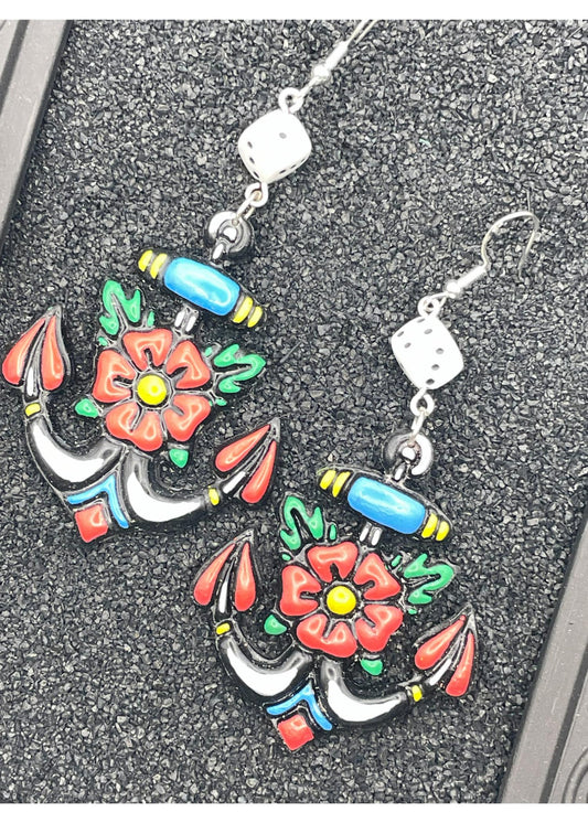 Tattoo Love Anchor Dangly Earrings