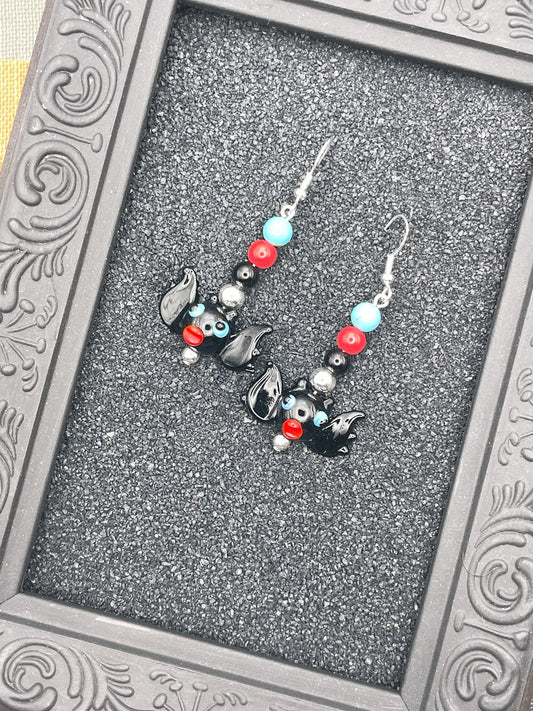 Salem Glass Bead Bat Earrings
