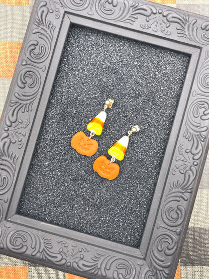 Salem Candy Corn Jack-O-Lantern Earrings