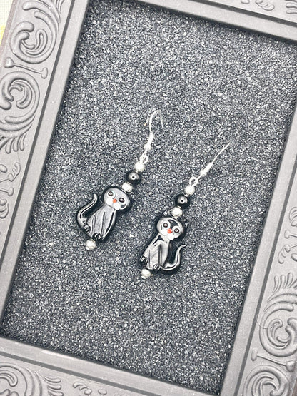 Salem Glass Bead Black Cat Earrings
