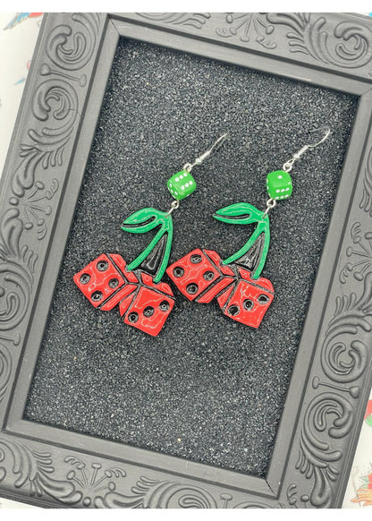 Tattoo Love Cherry Dice Dangly Earrings