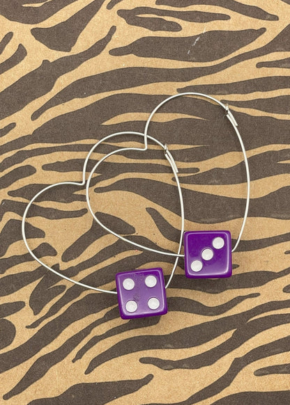 Sterling Silver Dice Heart Hoop Earrings