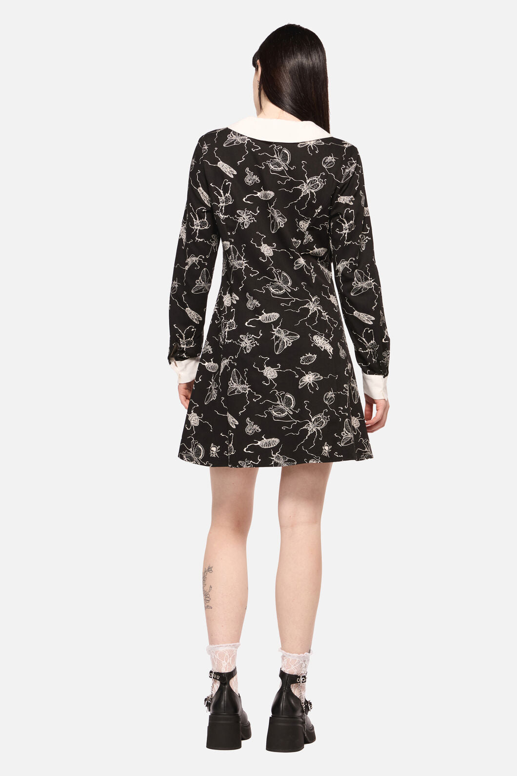 Dark Pieridae Print Long Sleeve Dress