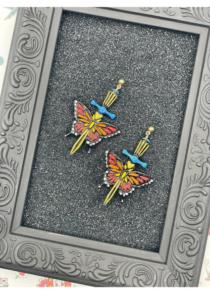 Tattoo Love Butterfly Dagger Earrings