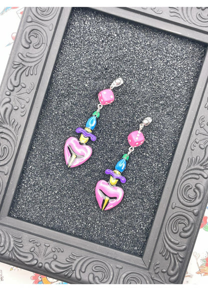 Tattoo Love Heart Dagger Earrings