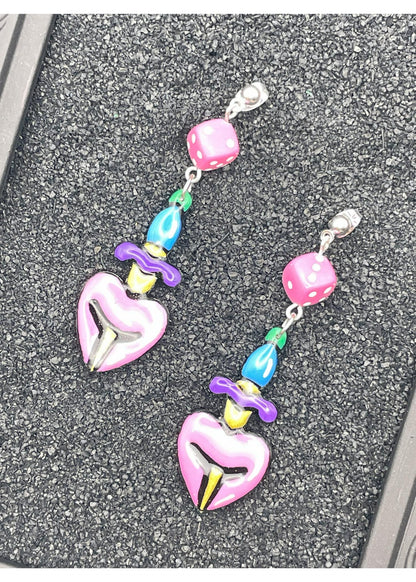 Tattoo Love Heart Dagger Earrings