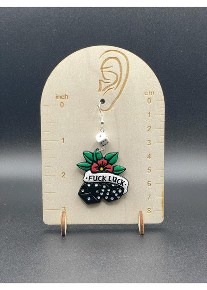 Tattoo Love F*ck Luck Dice Earrings