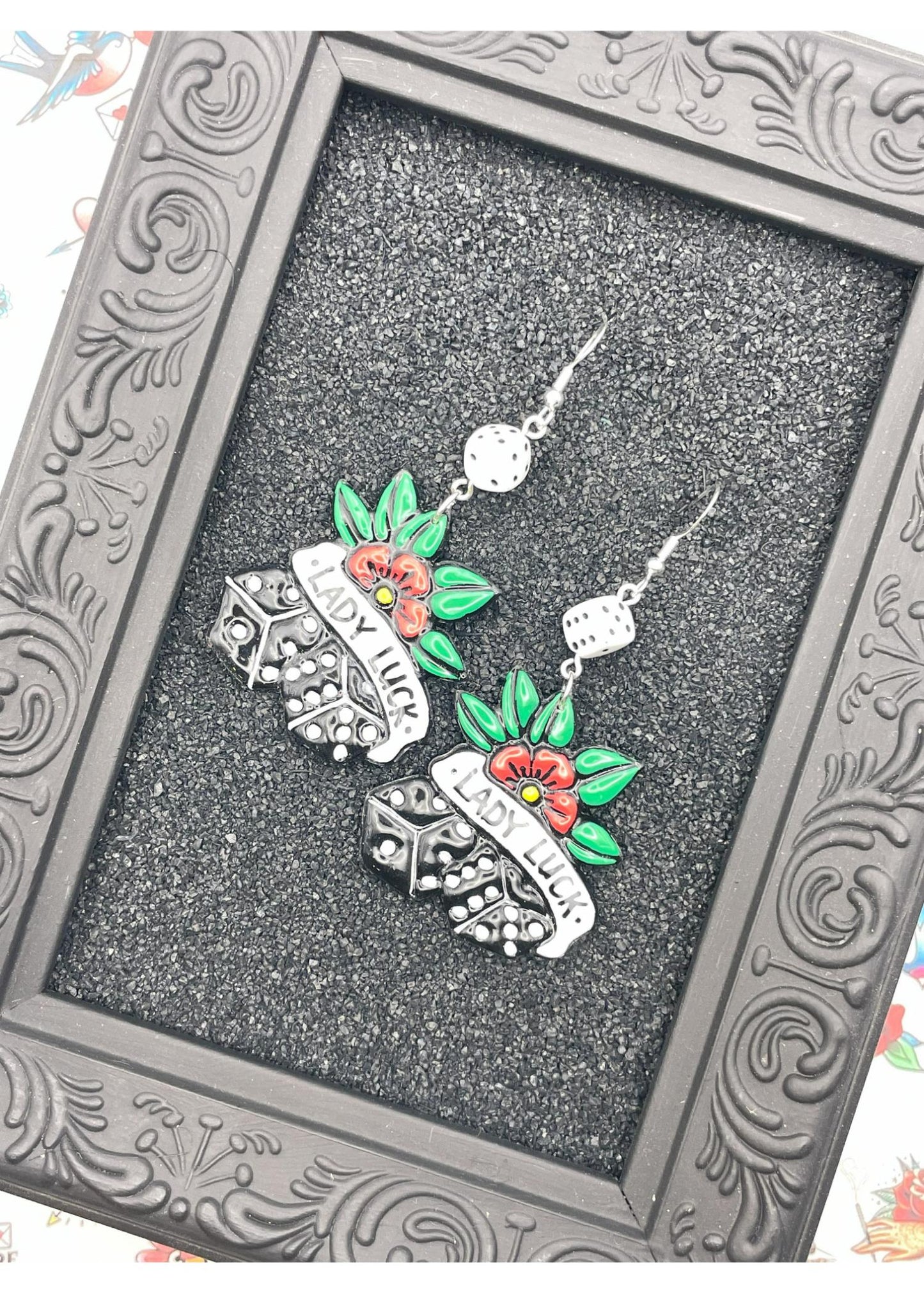Tattoo Love Lady Luck Dice Earrings