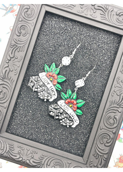 Tattoo Love Lady Luck Dice Earrings