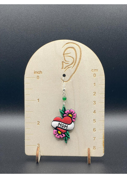 Tattoo Love Mom Heart Earrings