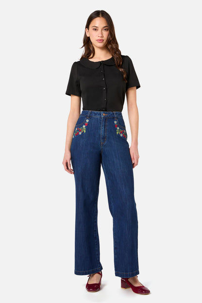 Raspberry Embroidered Jean