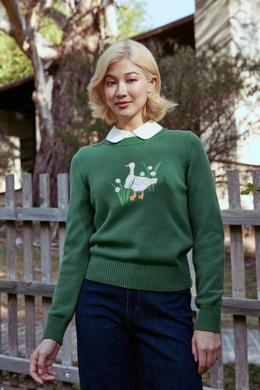 Goose Embroidered Knit Sweater