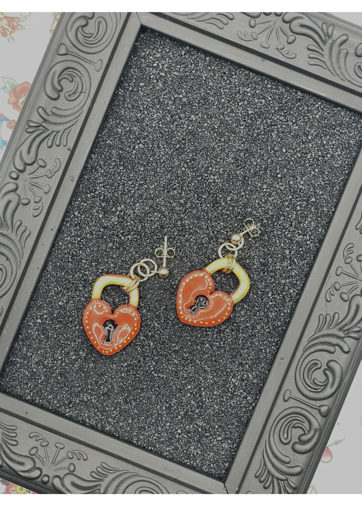 Tattoo Love Heart Padlock Earrings