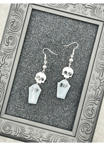 Salem RIP Coffin Skull Dangle Earrings