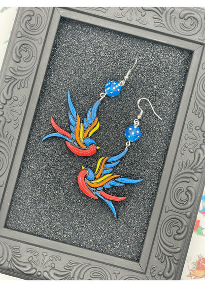Tattoo Love Painted Swallow Earrings